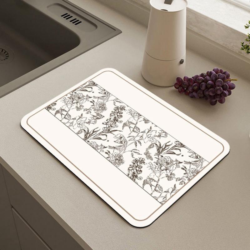 Extremely Simple Style Flower Kitchen Diatomaceous Mud Drainage Pad Absorbent Pad Bar Counter Coffee Machine Pad Placemat