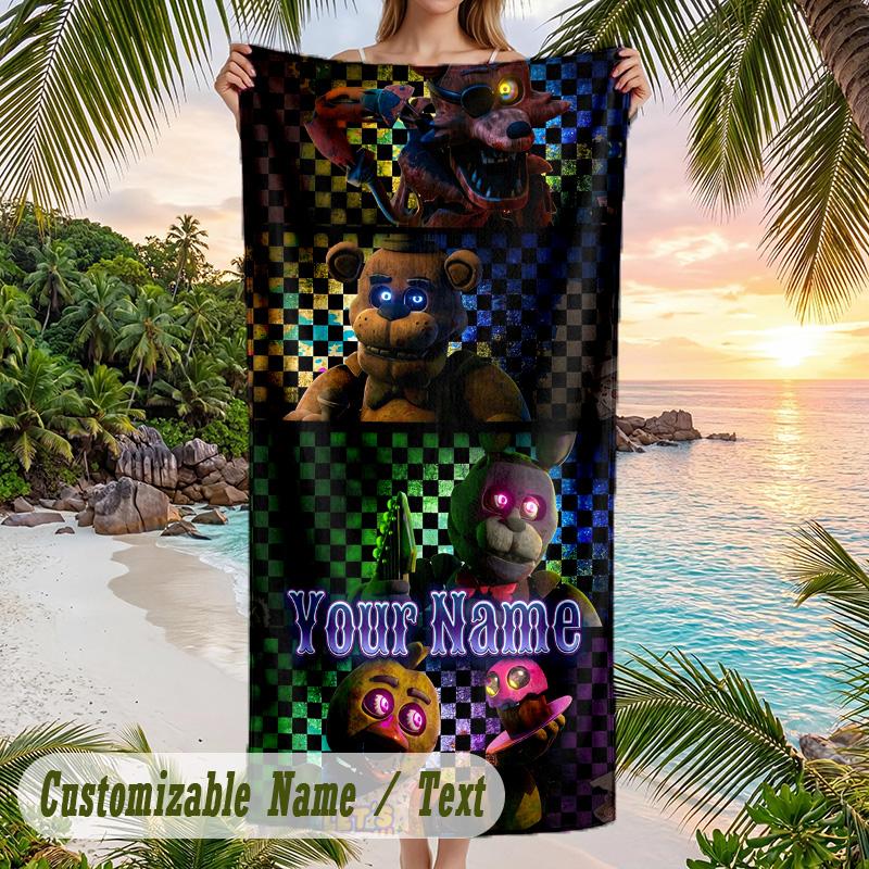 Five Nights at Freddy’s Beach Towel, Personalized Custom Text, Quick Dry Soft Large Towel For Swimming Pool Travel