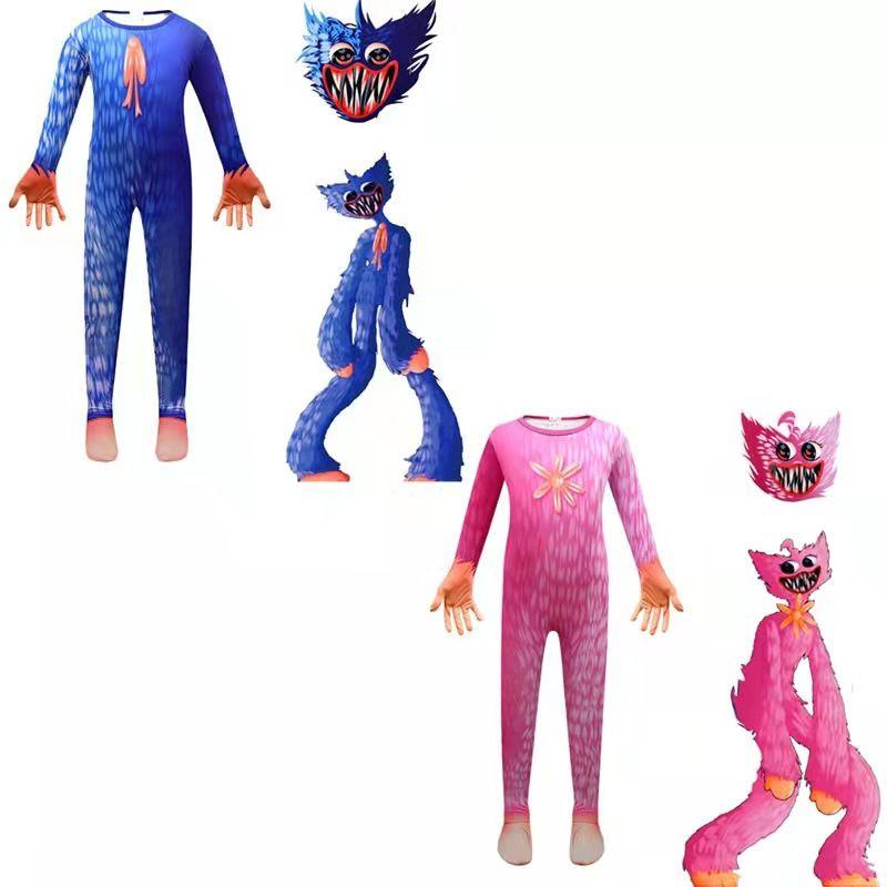 Wuggy Kids Huggy Poppy Playtime Cosplay Costume Bodysuit Jumpsuit Gloves Mask