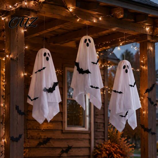 Festival Atmosphere Hanging Supplies 3Pcs Ghost Bats LED Light, Halloween Fabric Spooky Bat Silhouette Pendants for Porch Yard Indoor Decor,