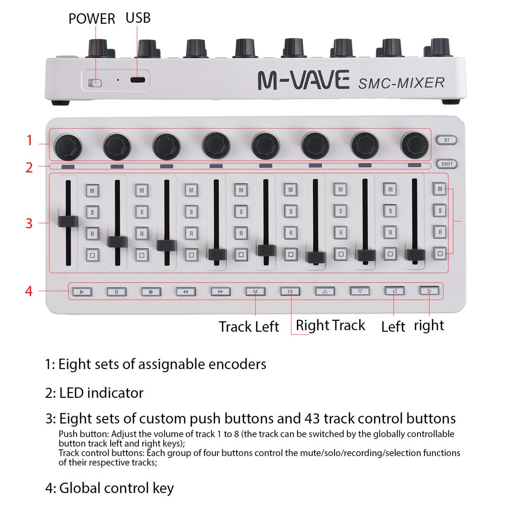 MIDI Controlle MIDI Mixing Console with 43 Buttons 8 Knobs 8 Push Buttons BT Connection