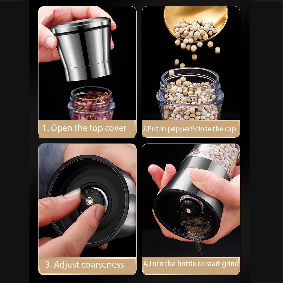 Мельница для перца из нержавеющей стали, мельница для перца, регулируемая степень грубости, ручные ручки, соляная мельница, многоразовая перечница, солонки