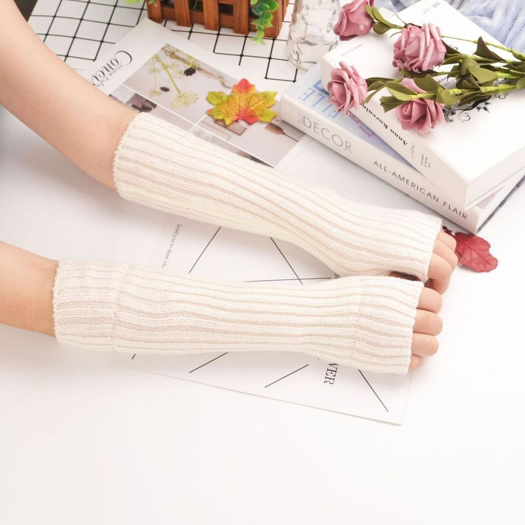 Women Long Fingerless Gloves Knitted Mittens Winter Arm Warmer Punk Gothic DIY Knitting Glove Y2K Girls Solid Gloves Arm Sleeves