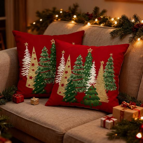 Рождественская клетчатая наволочка Рождественская елка Наволочка со скрытой молнией Клетчатая наволочка для праздничного домашнего декора в стиле фермерского дома