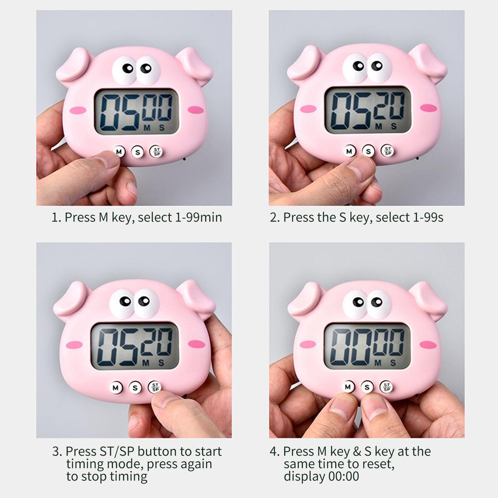 Digital Kitchen Timer Cute Animal Timer with Strong Magnet Back Stand Loud Alarm Large Screen