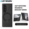 KEYSION Чехол из искусственной кожи MagSafe для Samsung Z Fold 6 5 4 3 5G с вращающимся на 360° магнитным кольцом-подставкой и функцией беспроводной зарядки
