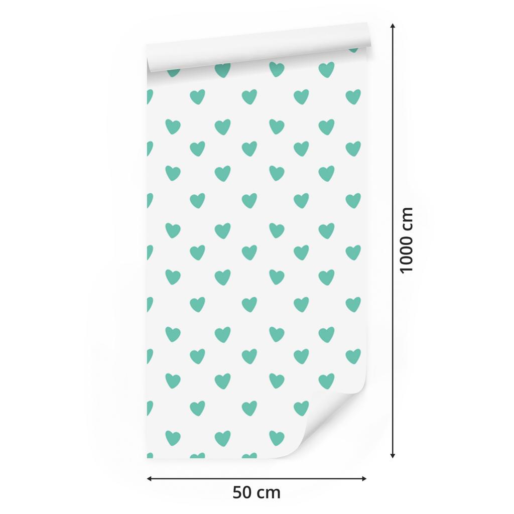 Heart Wallpaper White, Mint and Sea Blue 50x1000