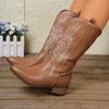 Женские ковбойские сапоги до середины голени с острым носком, без застежек, на толстом блочном каблуке с вышивкой, женские ковбойские сапоги в стиле вестерн, ботильоны с широким голенищем, надеваемые через голову