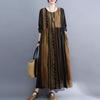 Осенние винтажные народные свободные платья в полоску с принтом для женщин, повседневное платье с круглым вырезом и карманами с длинными рукавами