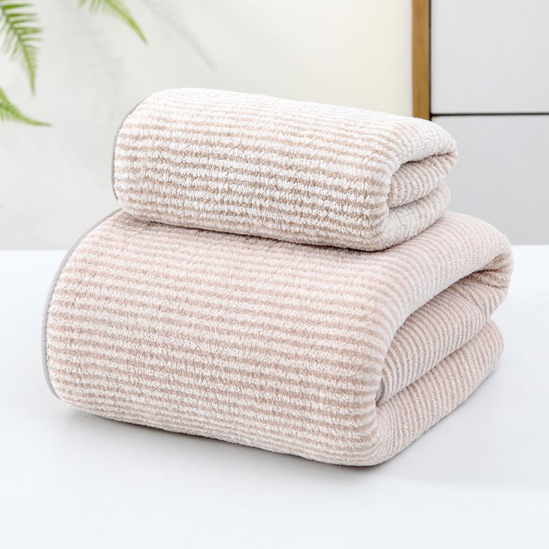 Soft Absorbent Warp-Knit Coral Fleece Towel with Thin Stripes - Thickened Face Wash Towel with Customizable Logo