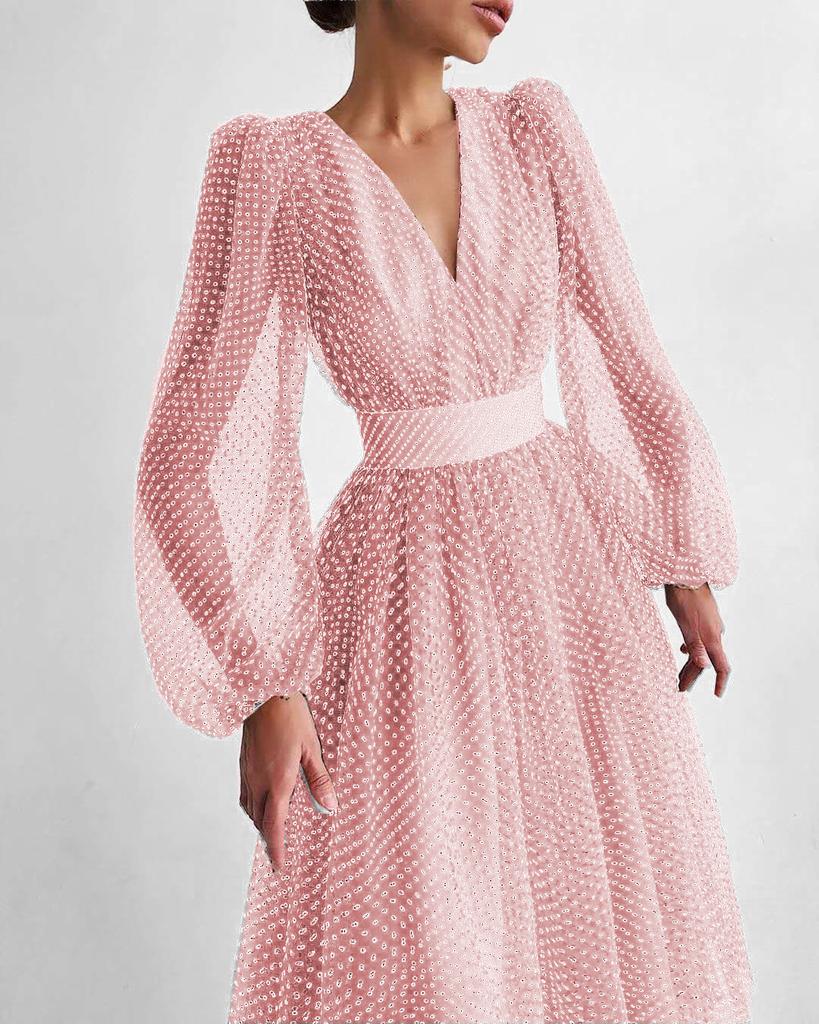 2025 Spring and Summer New Temperament Lady Bubble Sleeve Polka Dot Pendulum Dress