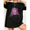 Oversized T Shirt Black Pink Hair Girl With Moon And Stars Print Casual Streetwear For Women