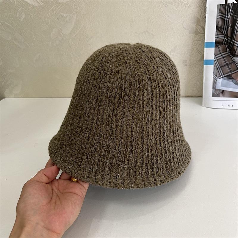 Autumn and Winter New Knitted Basin Hat Women Crochet Dome Bucket Hat Loose Brimless Versatile Plain Hat