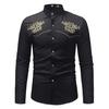 Autumn and Winter Men's Casual Court Style Large Size Embroidery Long-sleeved Stand-up Collar Men's Shirt Men's Tops Fashionable