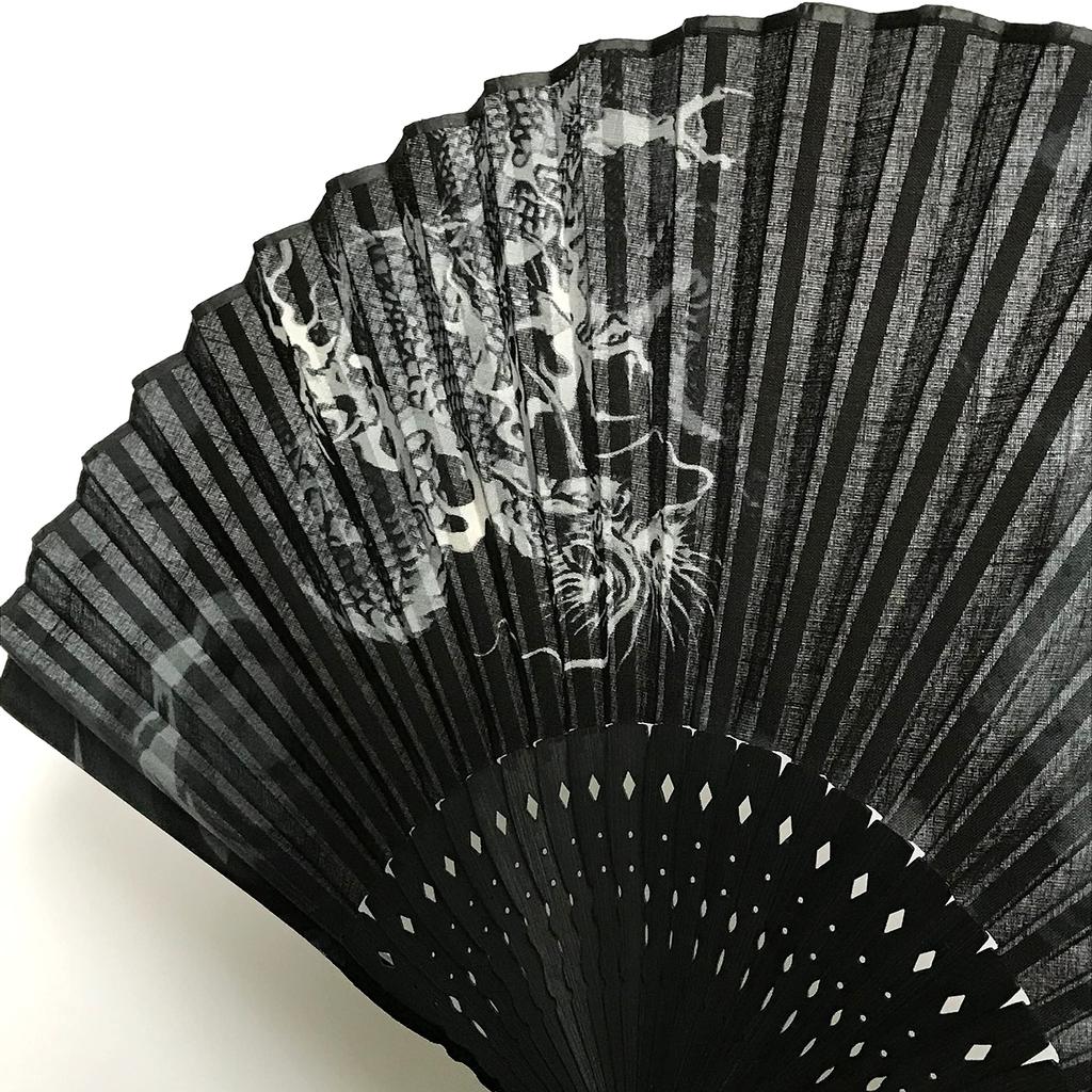 23cm Cotton Folding Fan with Japanese Cloud Dragon Dragon God Cotton and Linen Folding Fan Bag 1299c Men's High-Quality Pattern, Black, Openwork,