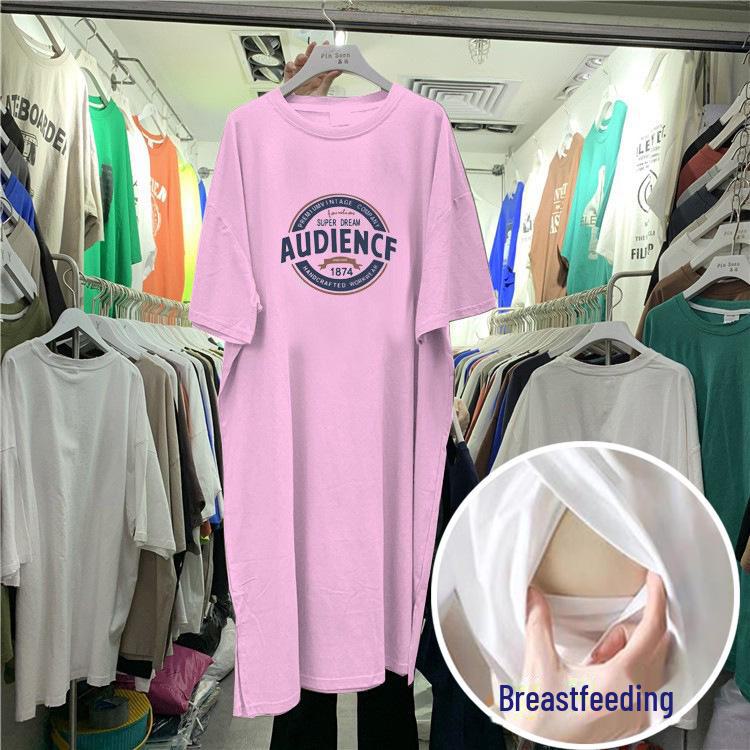 Модное платье для беременных с короткими рукавами для кормящих мам - футболка-юбка длиной до колена для беременных женщин