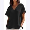 Весна и лето Новые свободные однотонные топы с V-образным вырезом и короткими рукавами женские блузки и рубашки