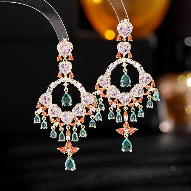 Кубический цирконий, разноцветные серьги с кисточками для женщин, дизайн, эффектные свадебные украшения, роскошные серьги-подвески, серебро 925 пробы, игла
