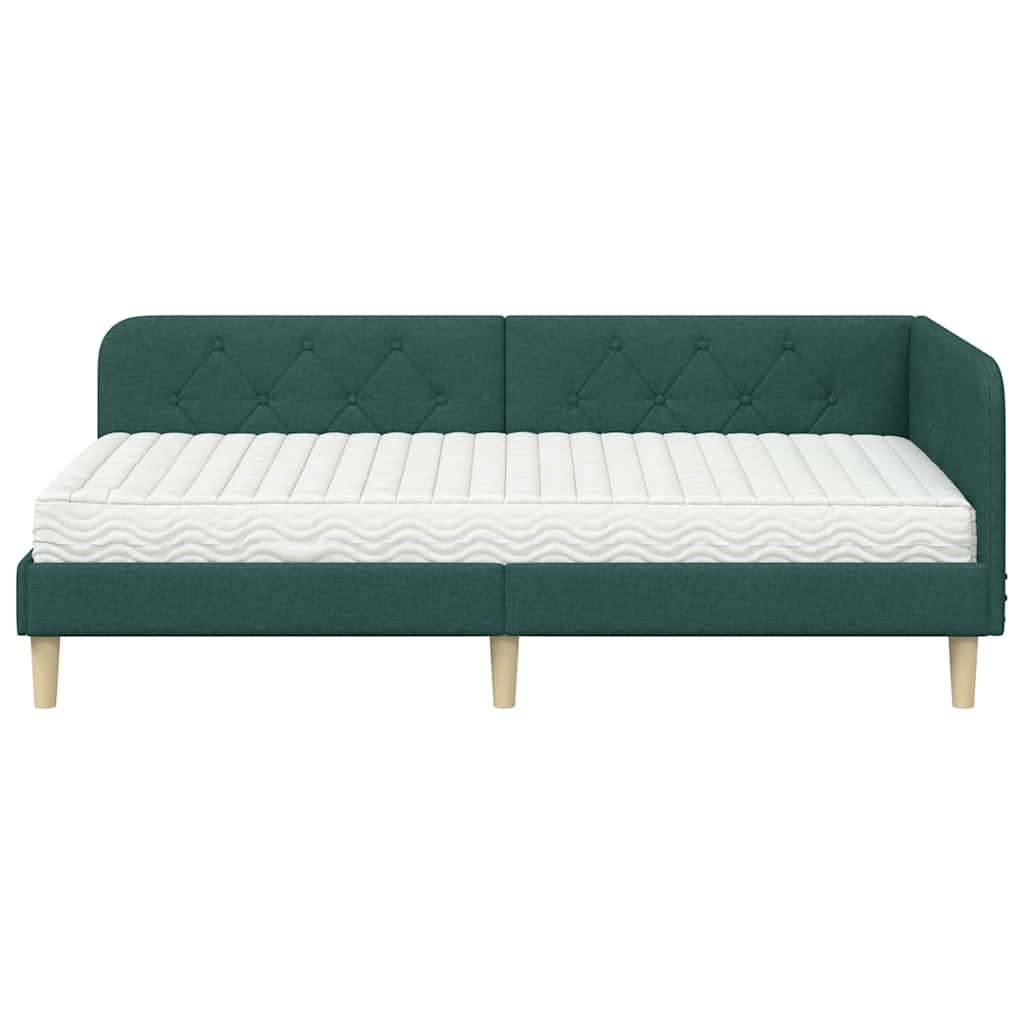 Corner Bed Frame Dark Green 90 x 190 cm Fabric