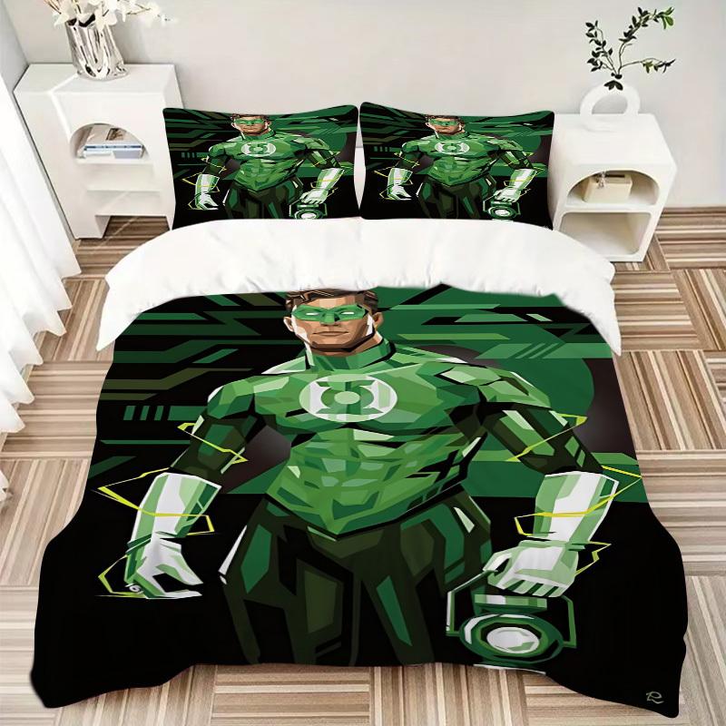 3pcs Green Lantern Ring Cover Set,Soft Comfortable Duvet Cover,Guest Room (1*Duvet Cover + 2*Pillowcases, Without Core) yy251024084