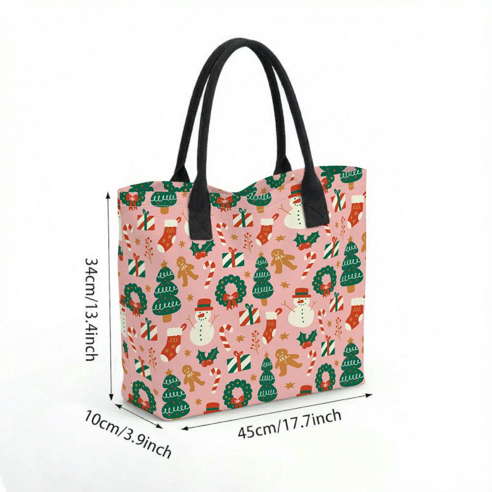 Christmas Pattern Canvas Tote Bag Large Capacity Daily Handbag for Women