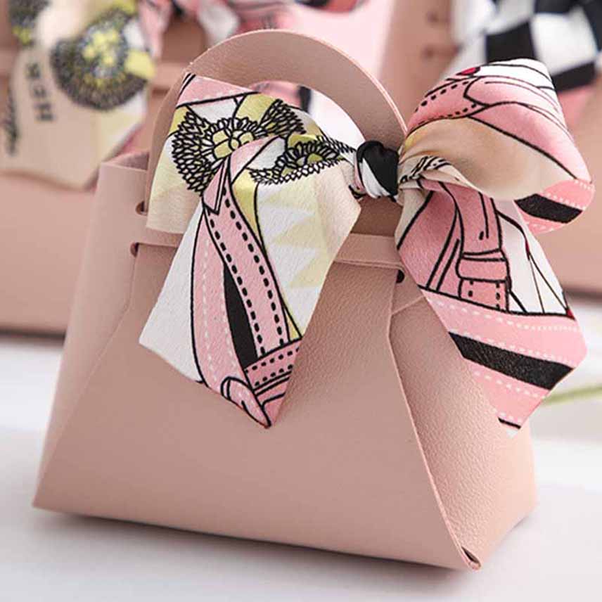 Creative Leather Gift Bags Bow Ribbon Packaging Bag Wedding Favour Bags Candy Packaging Box Mini Handbag Birthday Party Decor