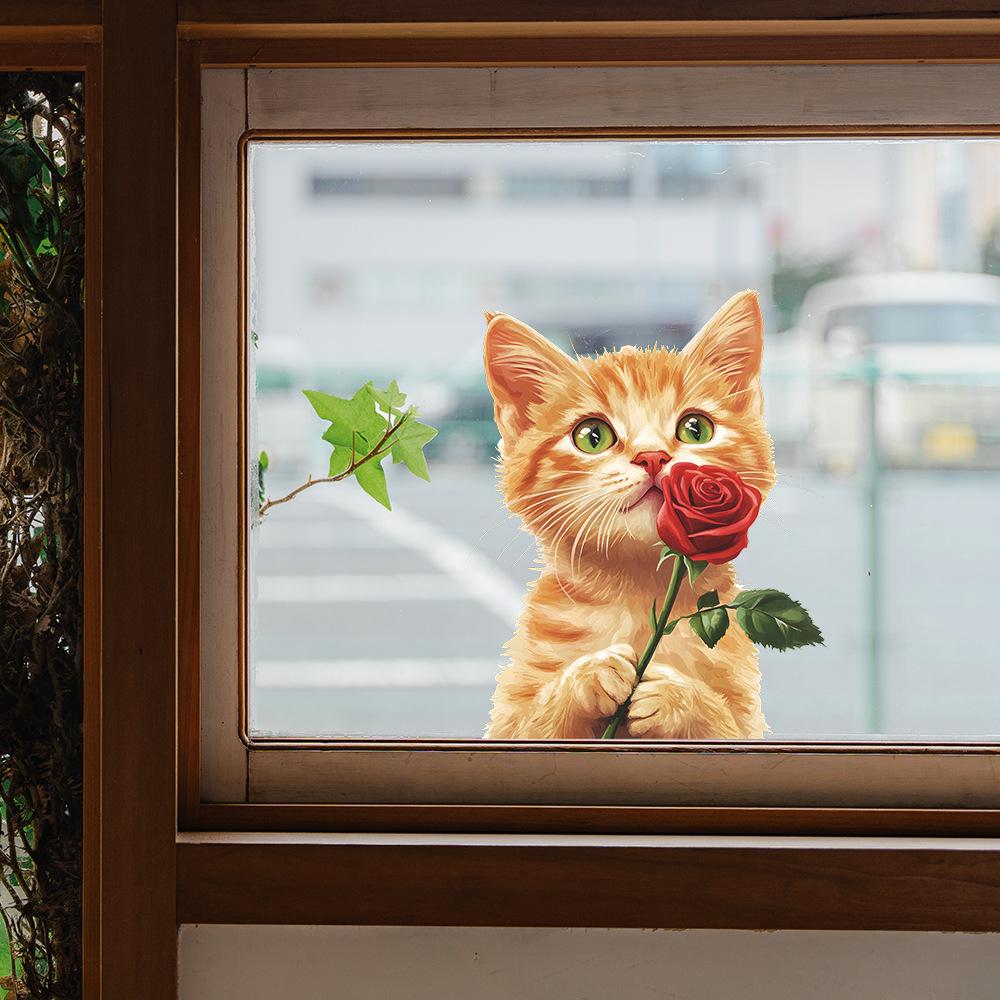 Милые оранжевые кошки розы балконные стеклянные окна домашний фон украшение оконные наклейки