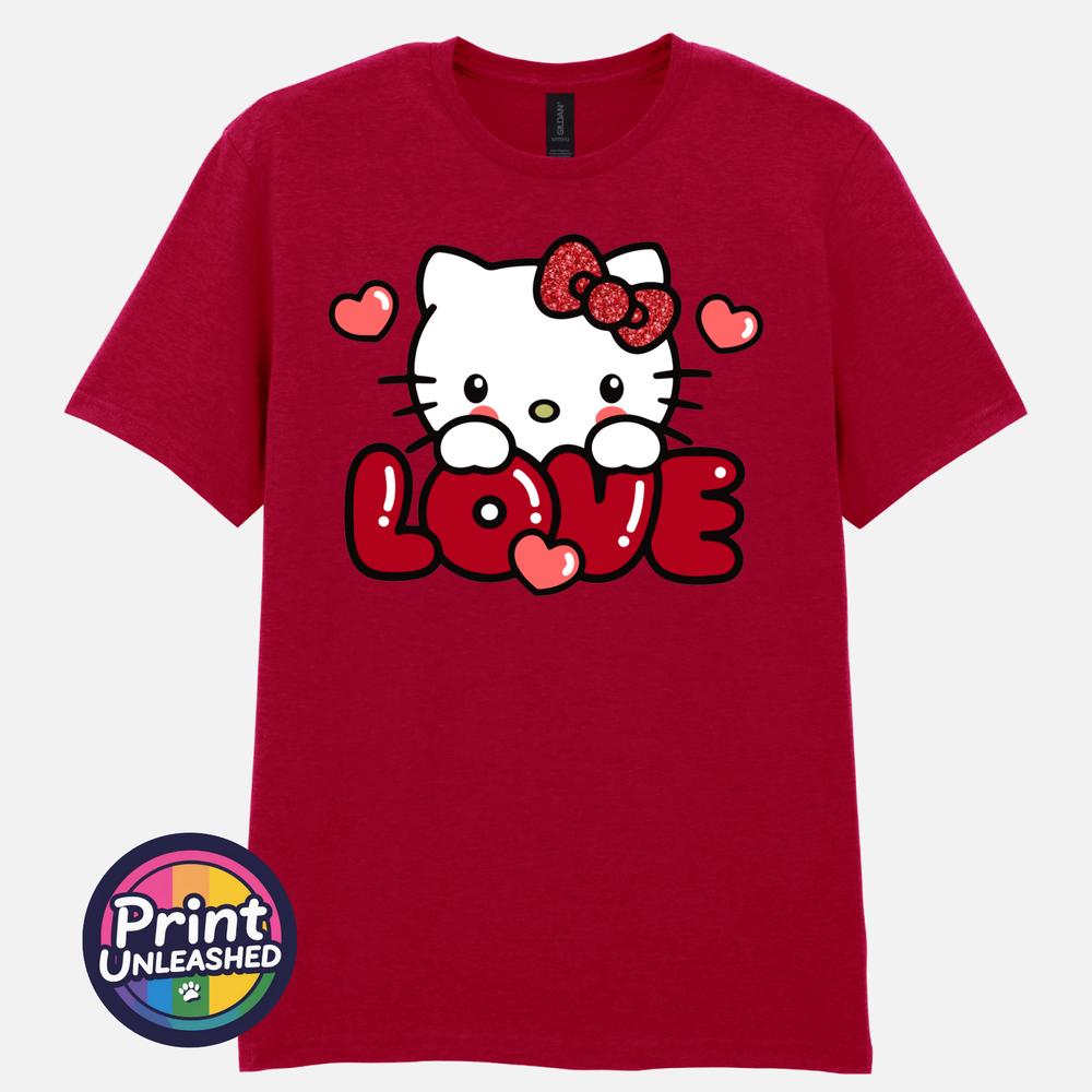 Kitty Love Tee Cute Heart TShirt Gildan 100 Cotton Kawaii Cat Top Gift Unisex