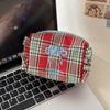 Large Capacity Travel Toiletry Bag Ruffle Edge Checkered Coin Purse Portable Women Cosmetic Bag
