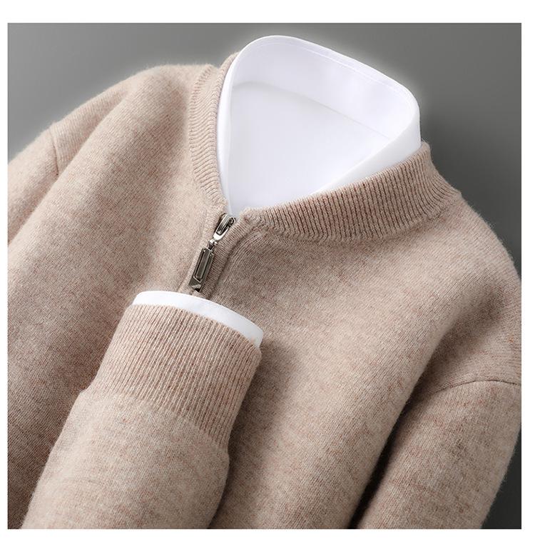 Мужской кардиган с воротником-стойкой из 100% шерсти - Толстый зимний жакет из кашемировой вязки