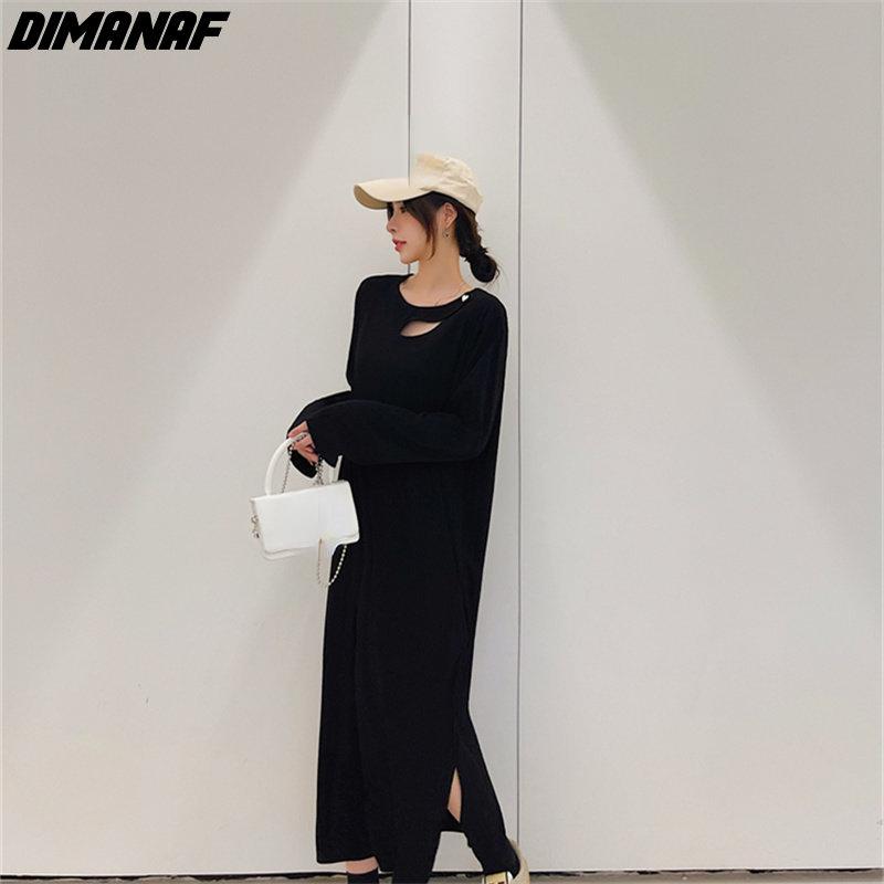 Dimanaf Женское 2022 новое осеннее платье в полоску больших размеров, элегантное длинное платье, свободное платье с круглым вырезом, черные платья макси