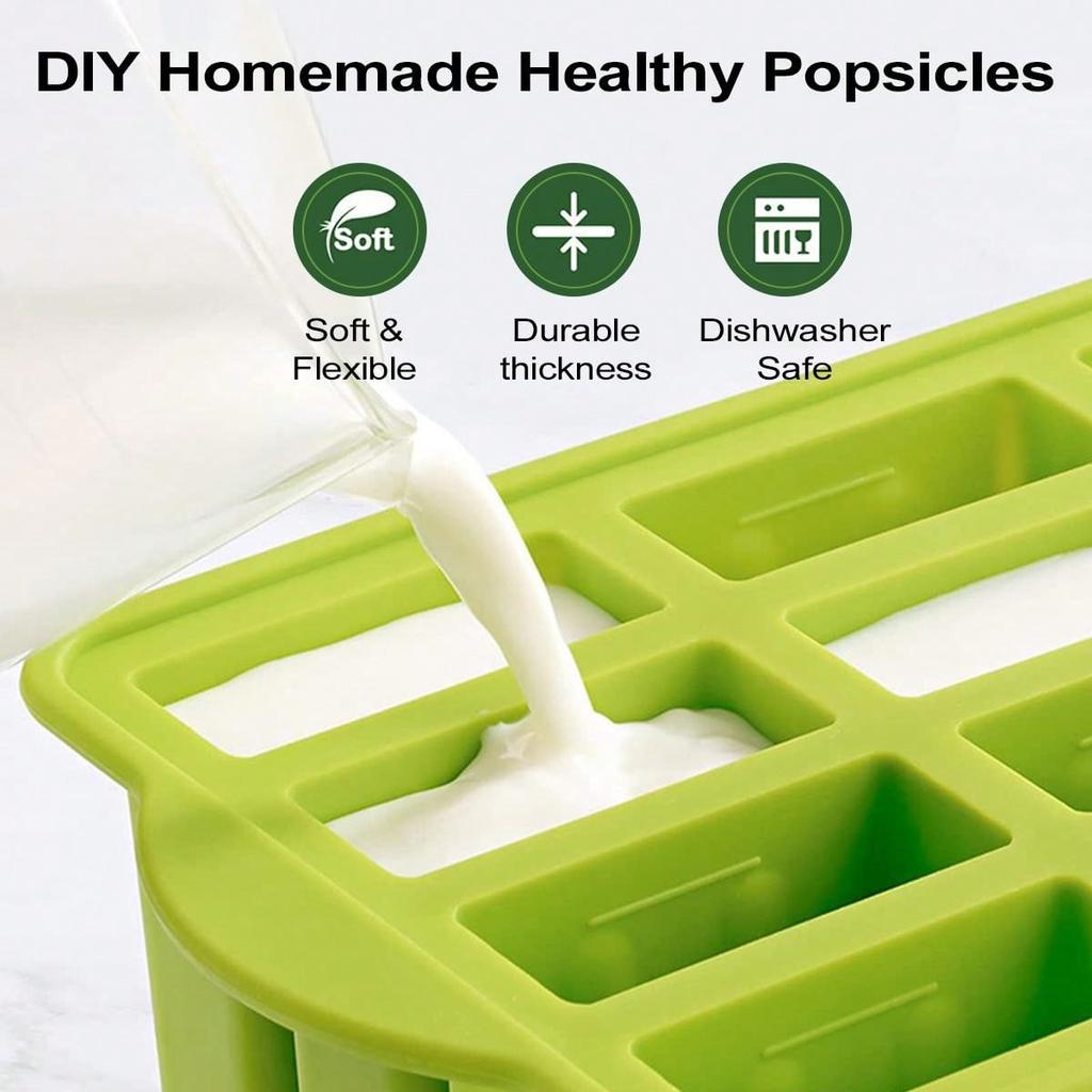 Leeseph Popsicles Mold, Reusable Easy-Release Silicone Homemade Maker Ice Pop Mold Trays with 50 Popsicle Sticks, Summer Gifts