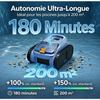 Robot Piscine Sans Fil, Nettoie Sol/Parois/Ligne d’Eau, Autonomie 180Min&amp;200m², Double Filtration Ultra-Fine Puissant Filtration 3L