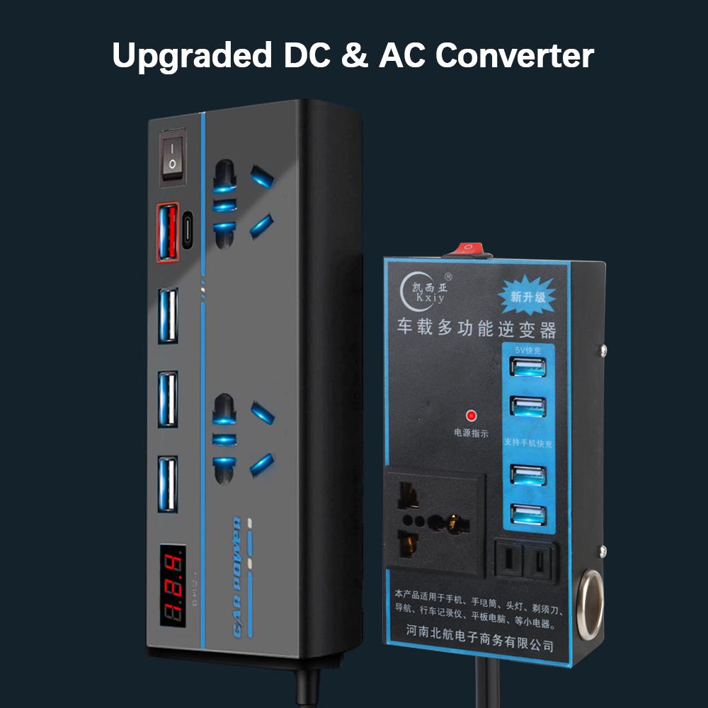 8 портов розетки 200 Вт выключатель ВКЛ/ВЫКЛ автомобильный инвертор адаптер питания DC 12 В/24 В в AC 110 В/220 В преобразователь QC 3.0 USB/PD/Type-C зарядные устройства