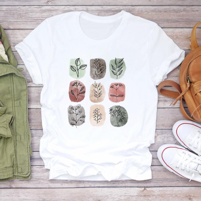 (Asian Size) T Shirt Top Plant Cartoon Trend Cute 90s Fashion Casual Clothing Tee Short Sleeve Women Print Lady Female O-neck Graphic T-shirt