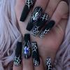 1 Set Halloween Spider Web Fake Nails with Glue Gothic Black Long Nail Extension Full Cover Home Salon Women Girls Acrylic Press On Nails Kit
