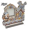Festive Desktop Centerpiece 2D Gingerbread House Wooden Photo Frame, Spinning Windmill Christmas Picture Xmas Cottage Ornament Holder for Home