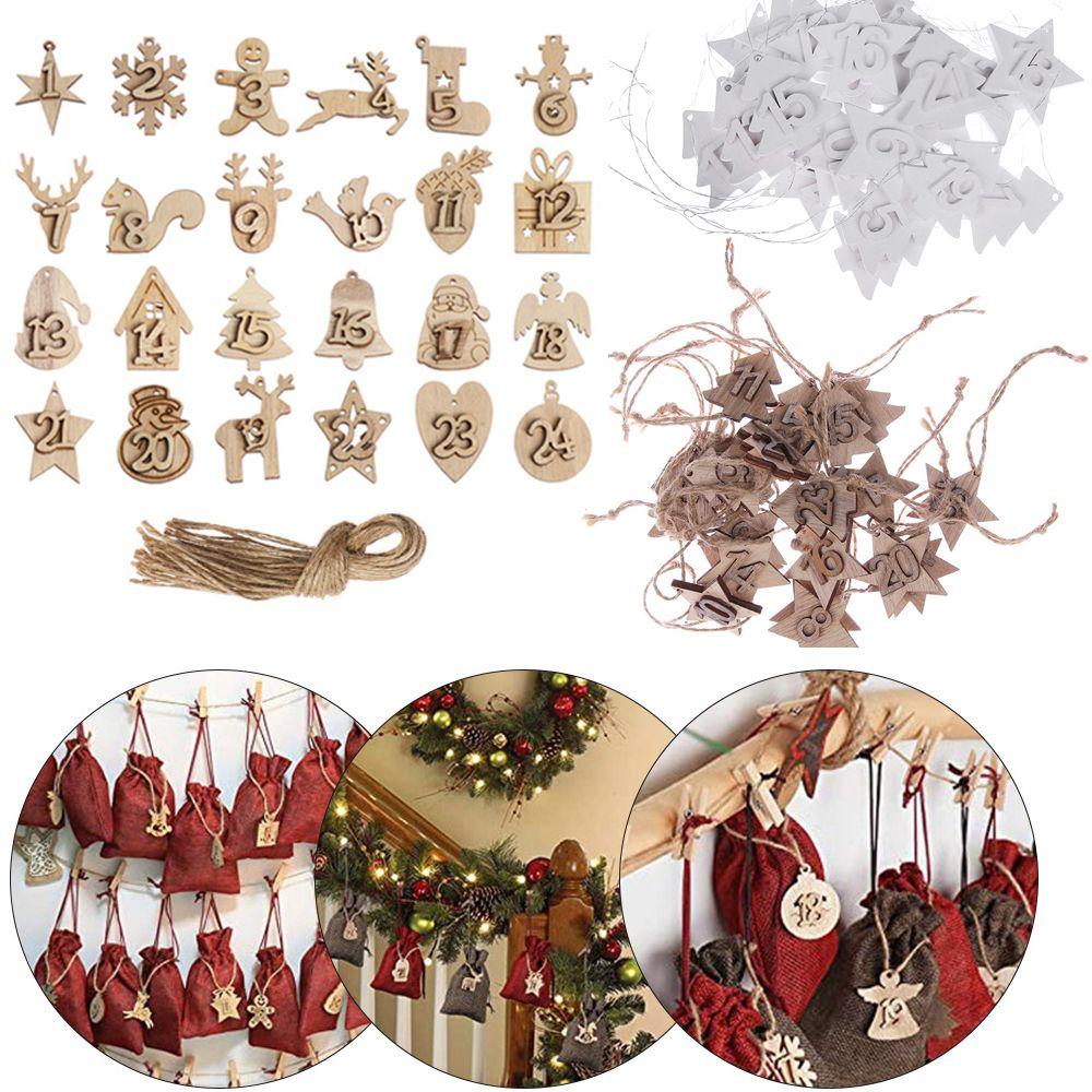 Clips Gift Bags Decor Wooden Pendant Christmas Advent Calendar Countdown Hanging Tags Number Label