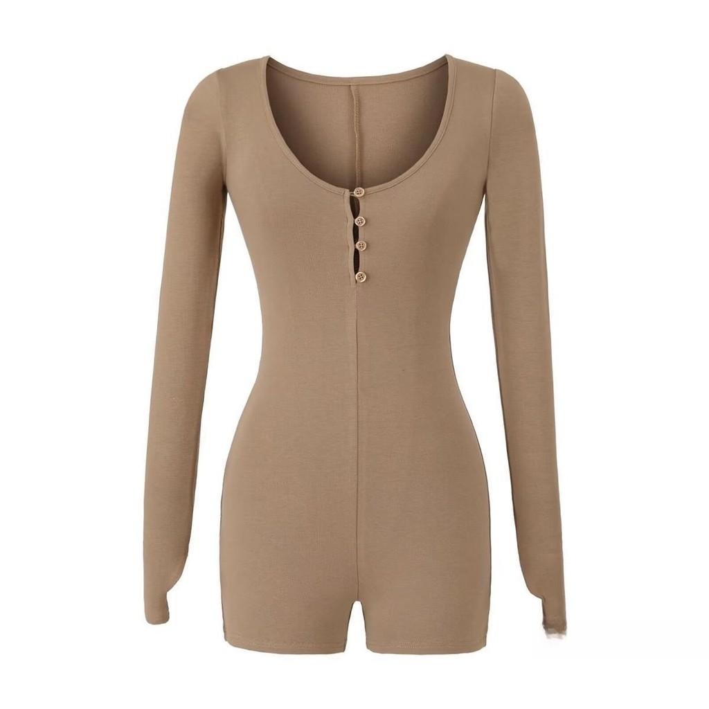 Sexy Slim Fit Cotton Blend Long Sleeve T Shirt With Button U Neck For Spring