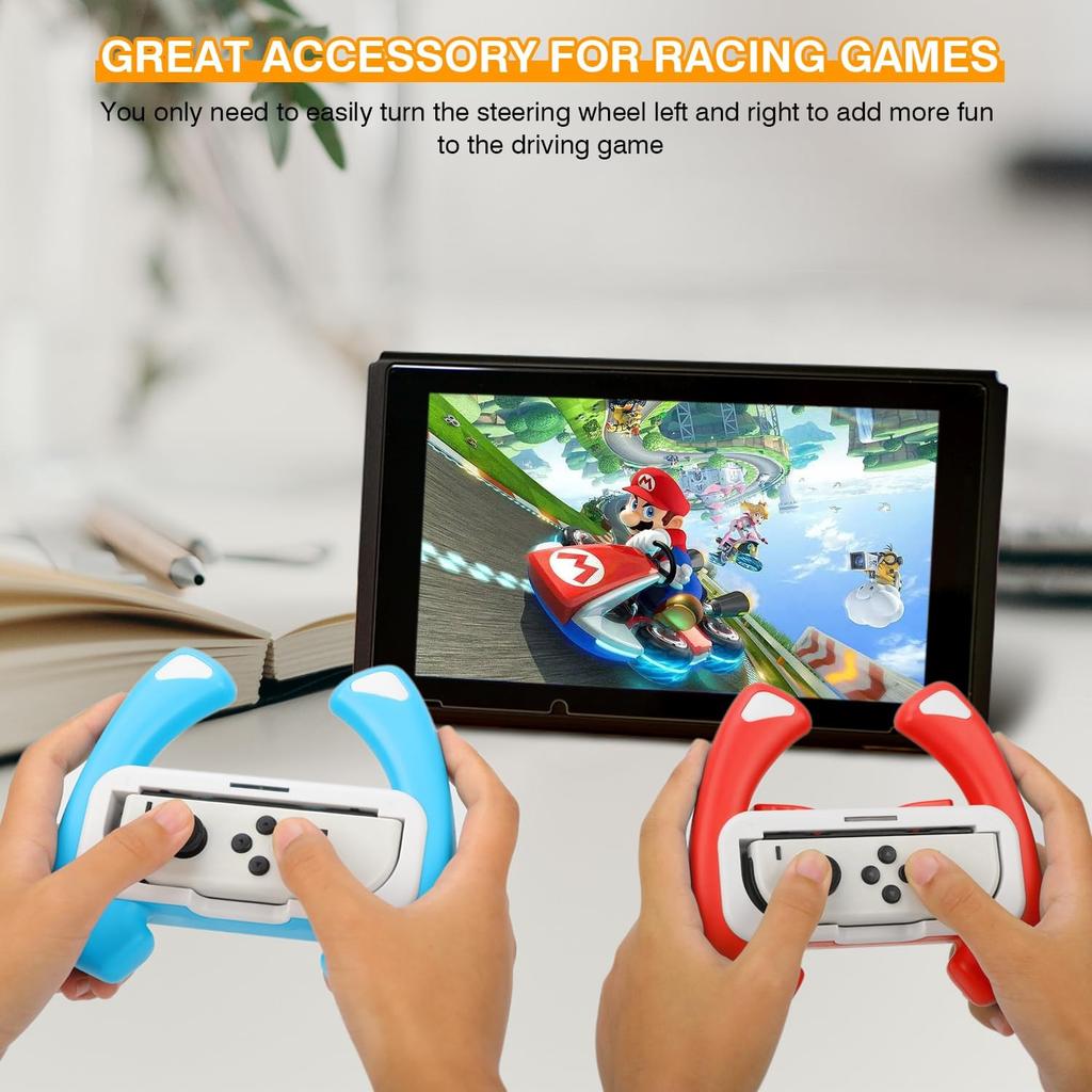 Steering Wheel Controller for Nintendo Switch & Switch OLED, Racing Games Removable Accessories Joy Con Controller Grip for Mario Kart, Pack of 2
