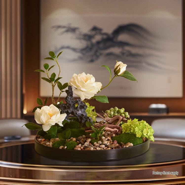 Large Round Table Turntable Centerpiece for Hotel Dining and Private Room Decor - Artificial Flower Art Landscape
