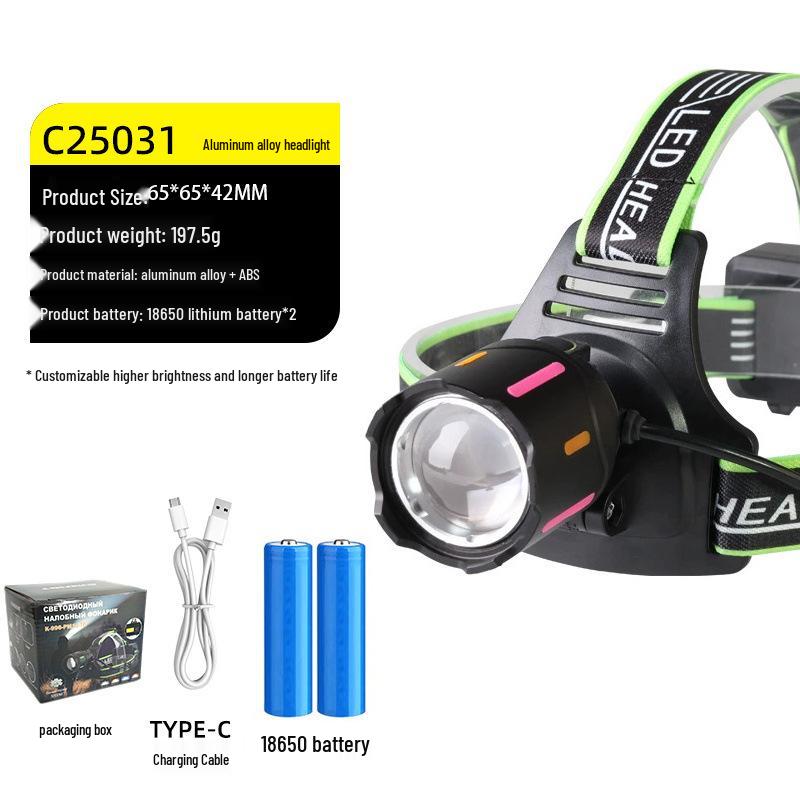 Светодиодный лазерный фонарь с двумя режимами света, перезаряжаемый налобный фонарь - Суперяркий, длительное время работы от аккумулятора, идеально подходит для ночной рыбалки