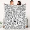 Фланелевое одеяло для раскрашивания Flannel Art Coloring YouandMe, Черно-белый ручной росписи цветочный узор в форме сердца, Декоративная привлекательность для дома