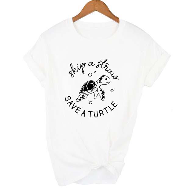 Skip A Straw Save A Graphic Women Tshirt Sea Protect Slogan T Shirt Grunge Crewneck