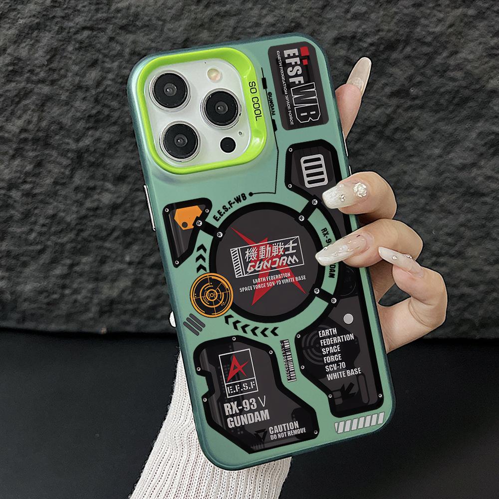 Cool Mecha Pattern Phone Case for iPhone 17 Air 16 16e 15 14 Plus 13 12 11 Pro Max X Xs XR 8 Colorful Silver Hard Cover