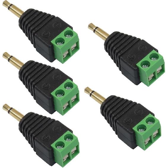 5 Pack TS Mono Male to 3 Pin Screw Terminal AUX Headphone Balun Connector, 3.5mm Audio Connector Solder Free Plug for Microphone