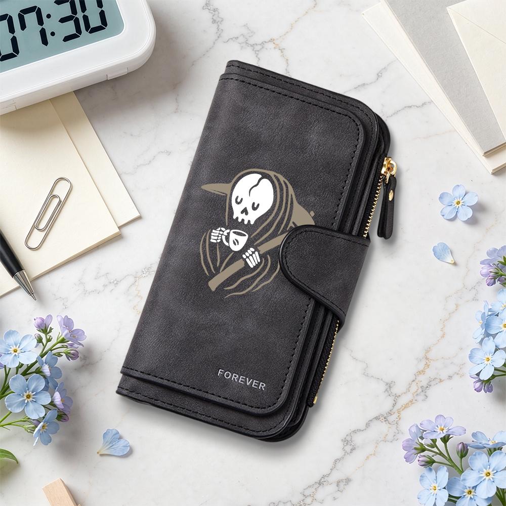 Grim Reaper Print Long Wallet Forever Fashion Multi Card Holder Portable Purse
