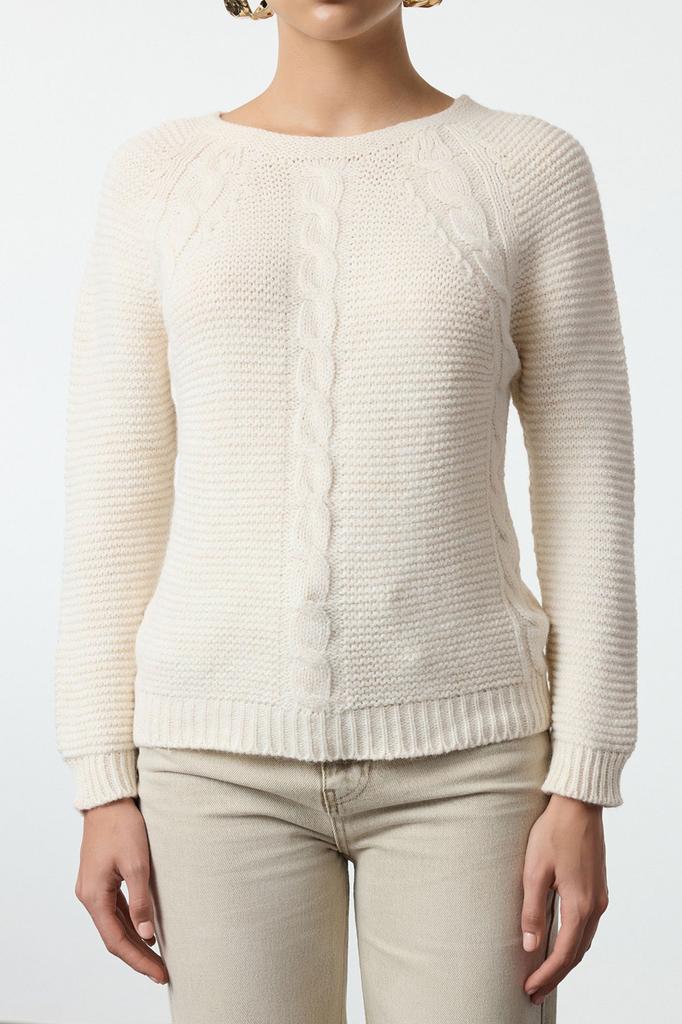 Women's Elegance Style Sweater Emerald Green Soft Textured Hair Braided Seamless Knitwear Sweater