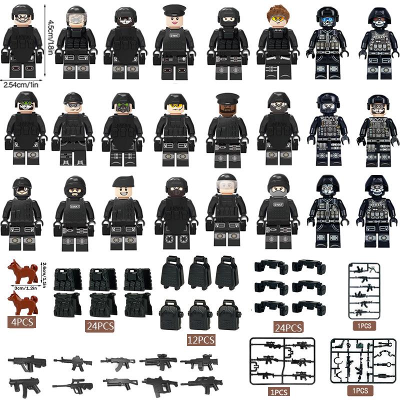 24 Минифигурки Конструктора Черный Спецназ Специальные Силы Беспорядки Военная Сцена Игрушка для Мальчика Pyp