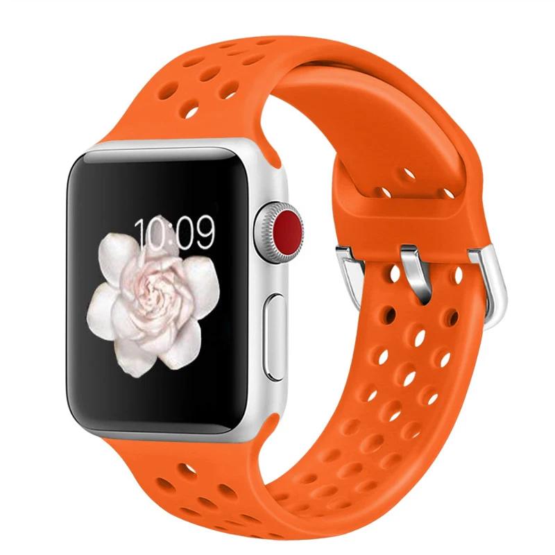 Силиконовый ремешок для Apple Watch Band 45мм 44мм 41мм 42мм 46мм Ultra 2 49мм Спортивный дышащий ремень iWatch 10 9 8 7 6 5 4 SE Correa